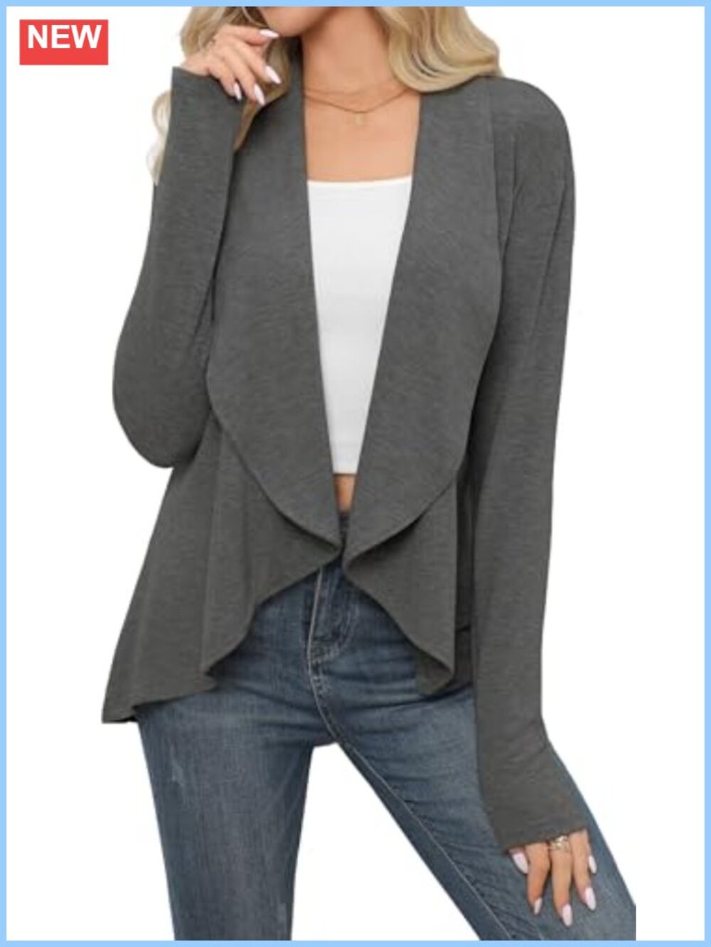 Open Front Long Sleeve Cardigan with Shawl Collar and Ruffled Hem